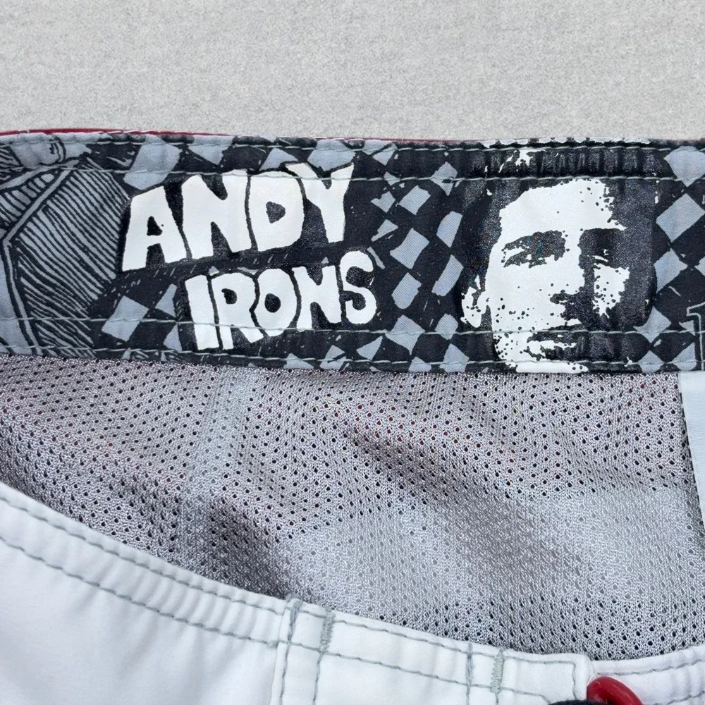 Vintage Billabong Andy Irons Boardshorts Mens 36 White Red Rising Sun Lined Y2K